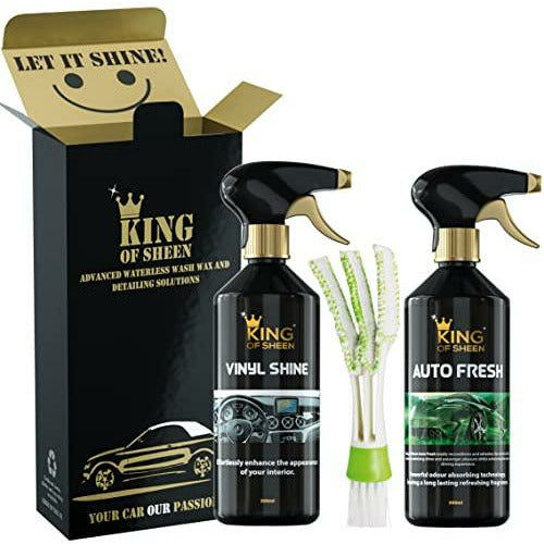 King of Sheen Car Interior Refresh and Restore Kit. 500ml Vinyl Shine, 500ml Auto Fresh and Vent duster