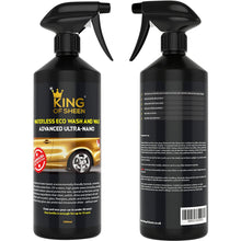 King of Sheen, Advanced Ultra Nano Waterless Car Wash and Wax with Nano Polymers,(2 x 1 Litres) + 2 Microfibre Cloths & Lamb’s Wool Buffing Mitt