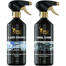 King of Sheen Interior Car Cleaning Kit - Vinyl Shine 500ml and Glass Sparkle 500ml + Professional Glass Microfibre Cloth