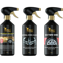 King of Sheen Exterior Car Cleaning Kit - Advanced Ultra Nano Waterless Wash & Wax 500ml, Universal Wheel Cleaner 500ml, Tyre Shine 500ml & 2 Cloths
