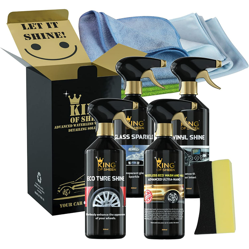 King of Sheen Waterless 8 Piece Car Cleaning Kit. Ideal Car Gift Set for the Car Enthusiast. Let It Shine!!