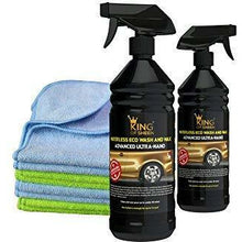King of Sheen, Waterless Car Wash and Wax Spray Car Cleaner with Carnauba Wax and Nano Polymers, (2 x 1 Litre Bottles) + 4 Microfibre Cloths.