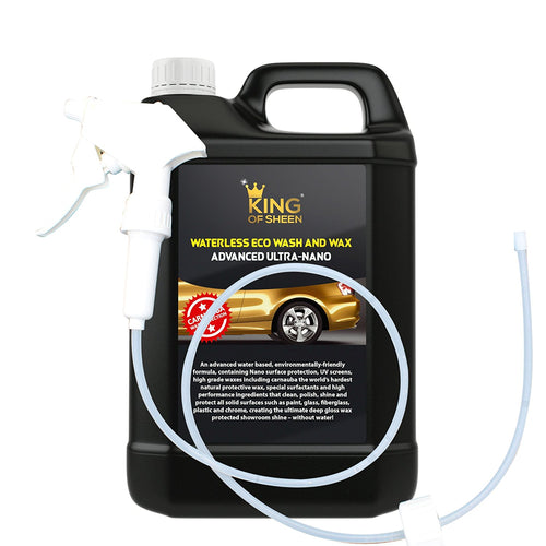 King of Sheen, Waterless Car Wash and Wax with Carnauba Wax and Nano Polymers for Unbeatable Protection and Shine 4 Litre & Long Hose Trigger Sprayer